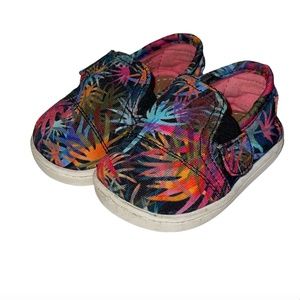 Toms Infant Baby Toddler Girls Pink Blue Spring Palm Trees Shoes Sneakers Sz 4T